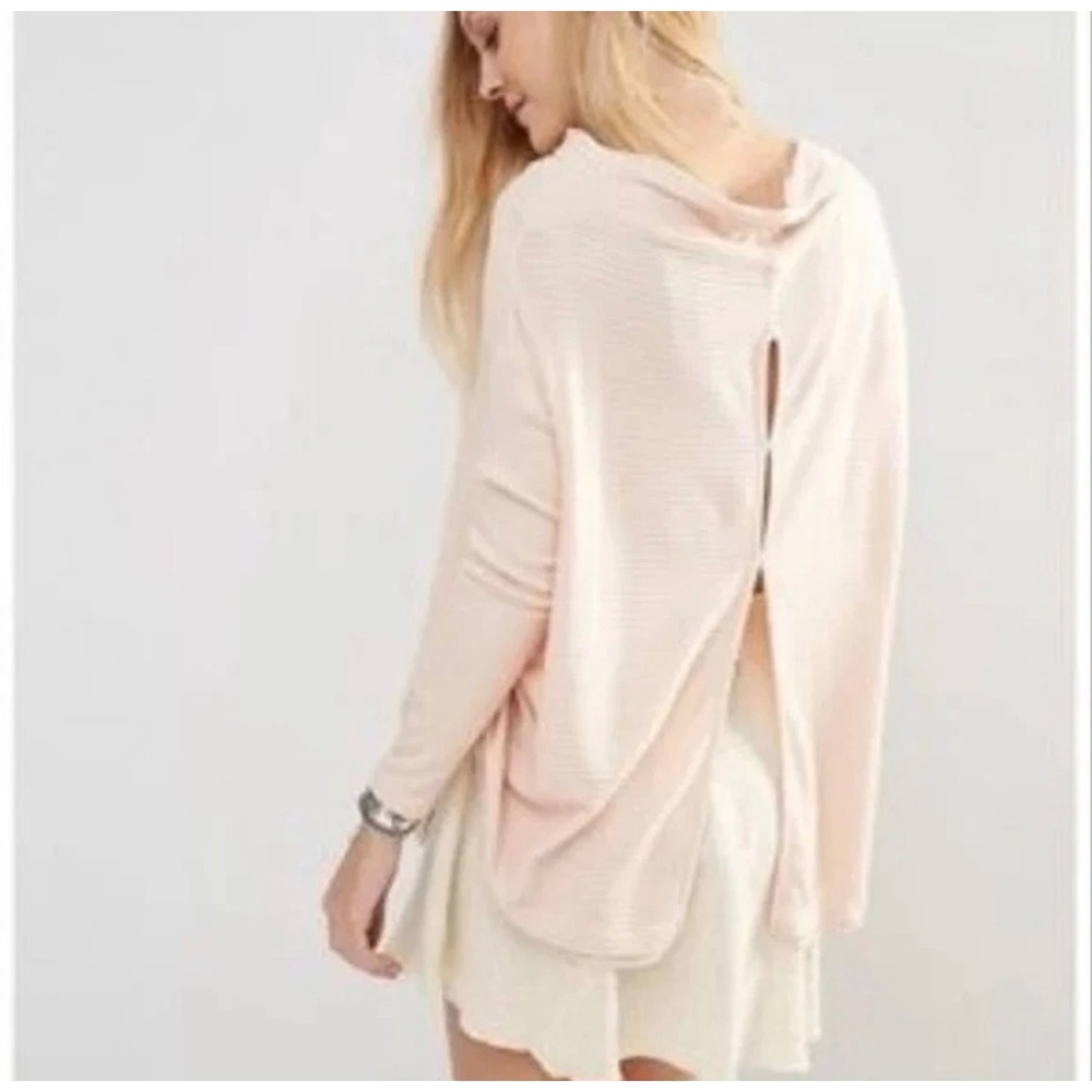 We The Free Free People Lover Pink Peach Ribbed Cowl Neck Tunic Top XS Open Back